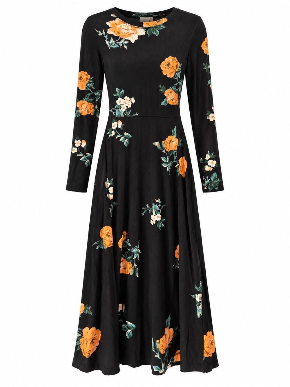 Aritzia Black Maxi Dress with Orange Rose Print